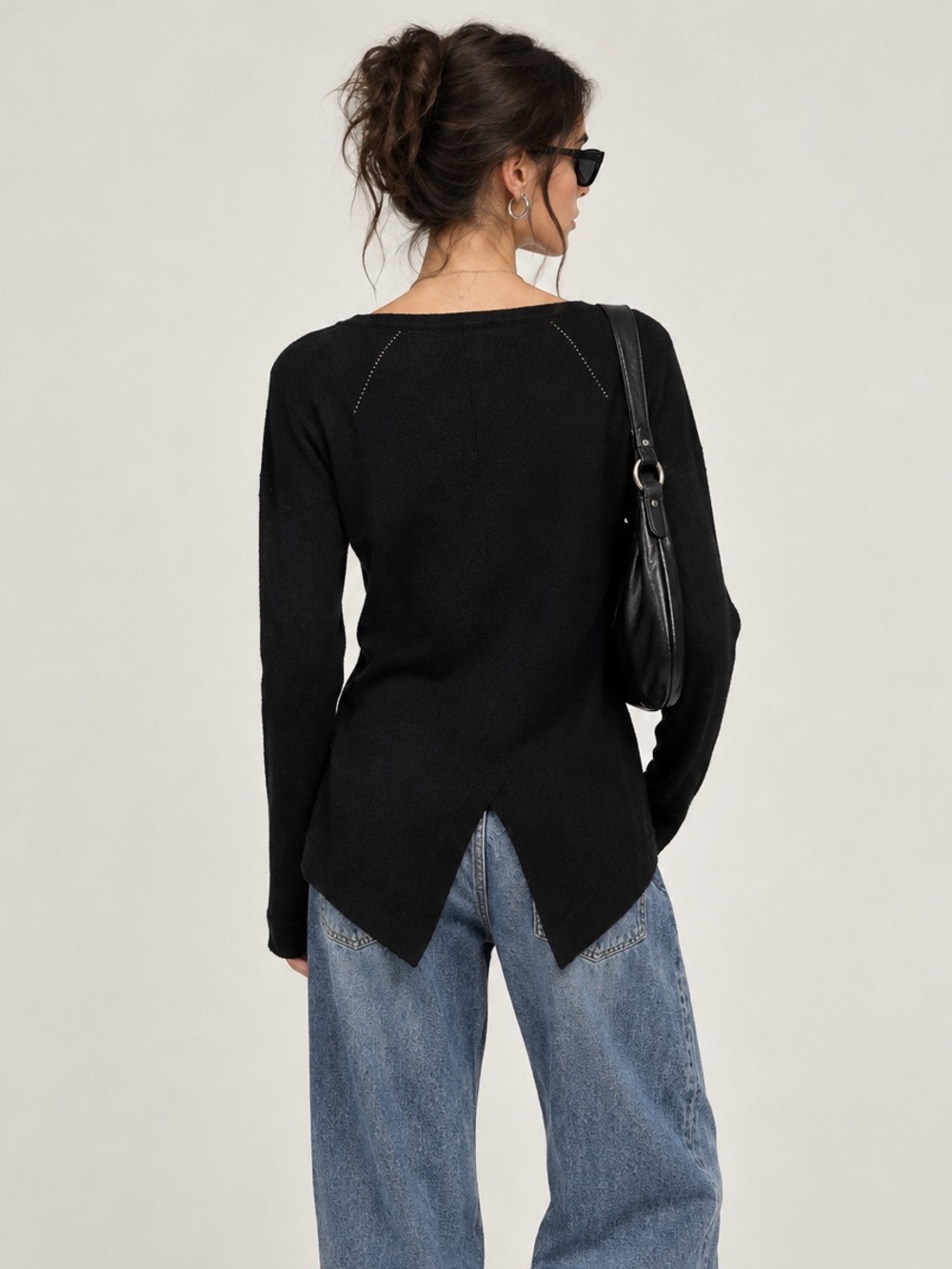 Rag & Bone Wool Boatneck Sweater XS Black Back Slit Minimal Clean Girl City Chic